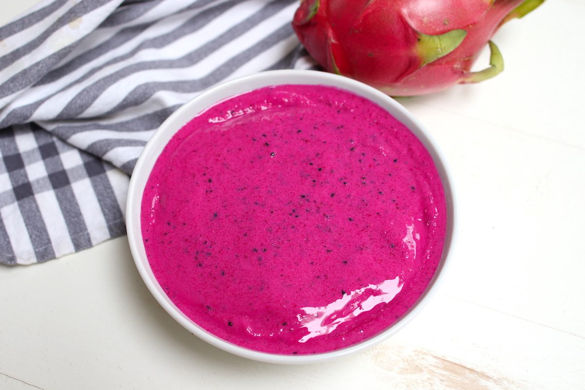 Pitaya smoothie in a bowl before adding toppings 