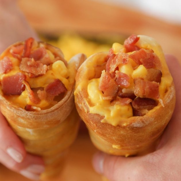 Mac and Cheese Pizza Cones - a homemade version of Chef Mickey's Disneyland classic, perfect for a party