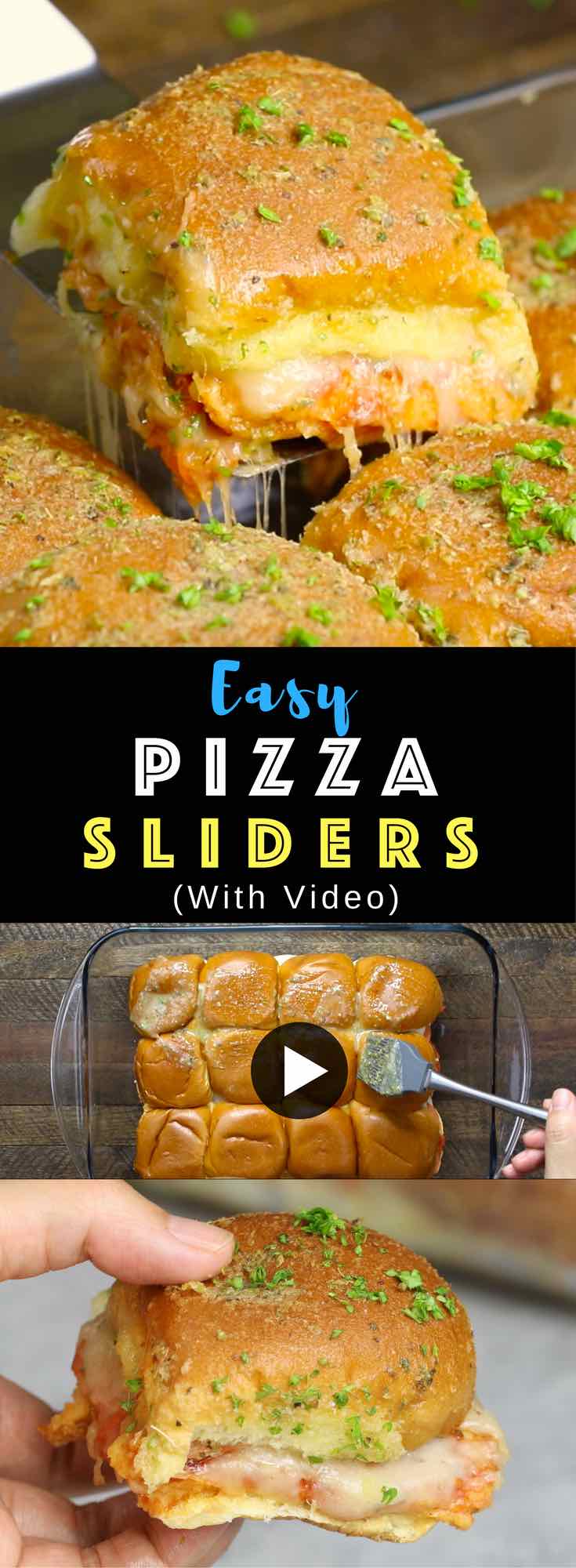 Easy Pepperoni Pizza Sliders – A Make-ahead recipe that’s a guaranteed hit with the crispy topping on the bread and cheesy filings inside. All you need is some simple ingredients: Hawaiian rolls, cheese, pepperoni, pasta sauce, butter, herbs and Parmesan.