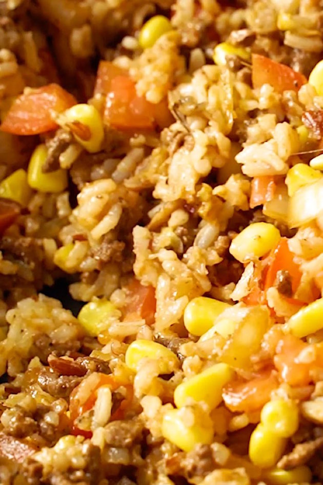 Closeup of rice stuffing for making Stuffed Bell Peppers