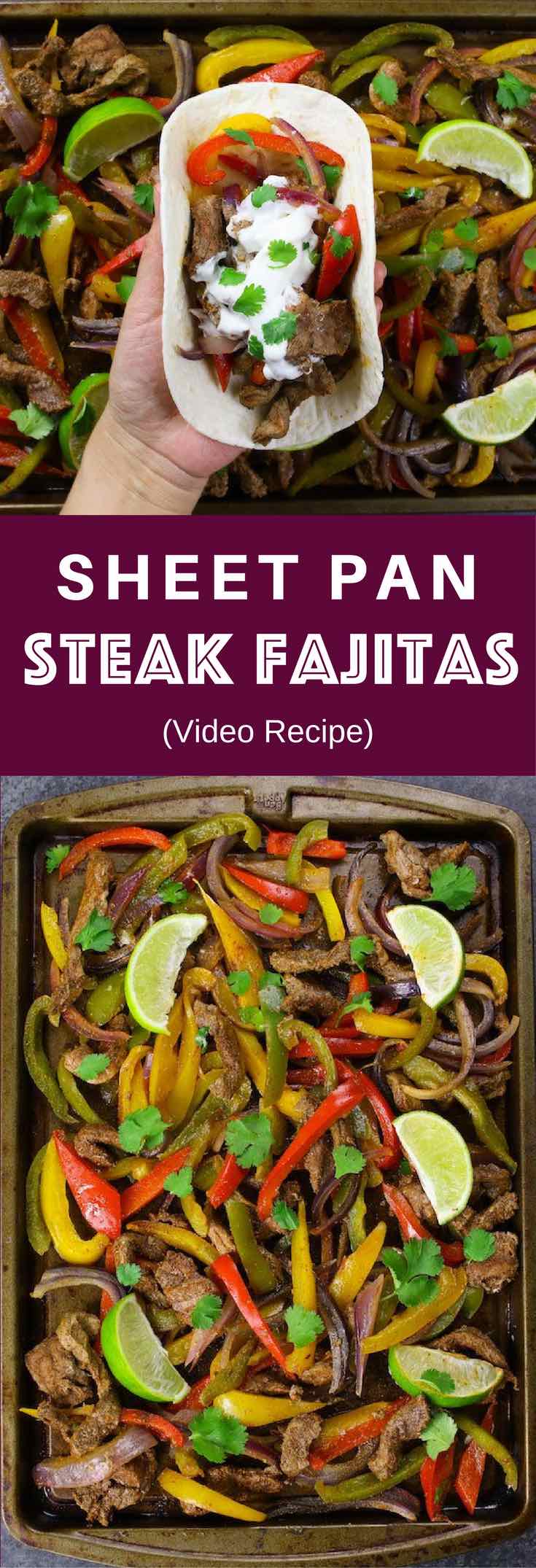 Sheet Pan Steak Fajitas With Taco Bowls – one of the easiest healthy dinner recipes. All you need is only a few simple ingredients: Mixed Bell peppers, sliced onions and steak, mixed with some simple spices (ground cumin, chili powder, garlic powder, salt and olive oil). Perfectly baked in the oven, and served on baked tortilla bowls. Simply Yummy! Make-ahead recipe. Quick and easy dinner recipe. | tipbuzz.com