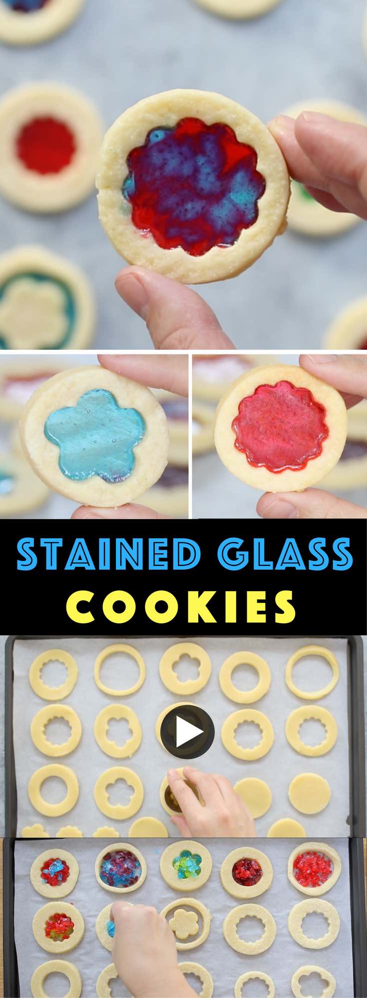 How To Make Stained Glass Cookies – candies melt in the middle of cookies, making beautiful stained glass look! Learn how to make them in this video tutorial. Make your own color and shape combinations! Perfect for holidays, birthdays and gifts. video recipe. | Tipbuzz.com