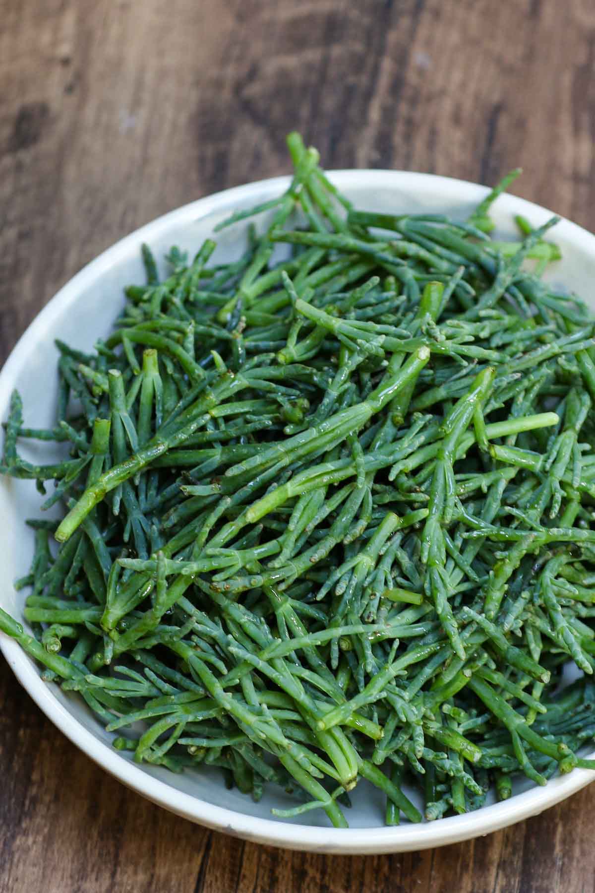 Closeup of fresh, raw sea beans. Also known as samphire or salicornia