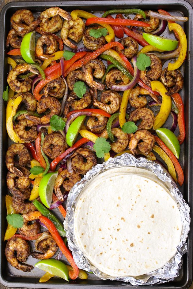 Shrimp baked on a sheet pan with fajita seasoning