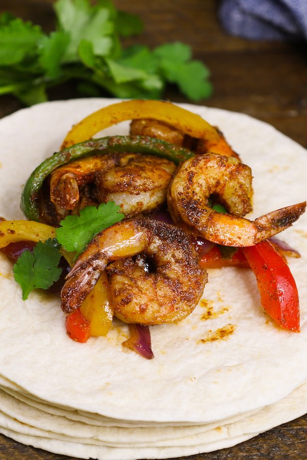 Shrimp Fajitas served on tortillas