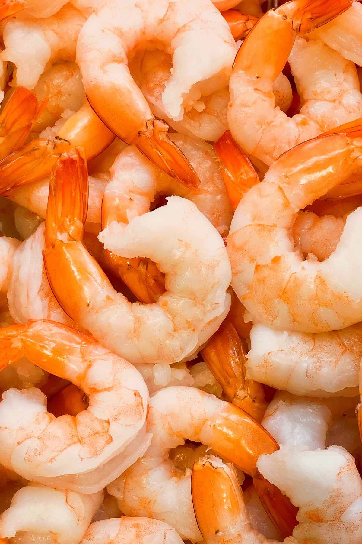 Cooked shrimp with tails on