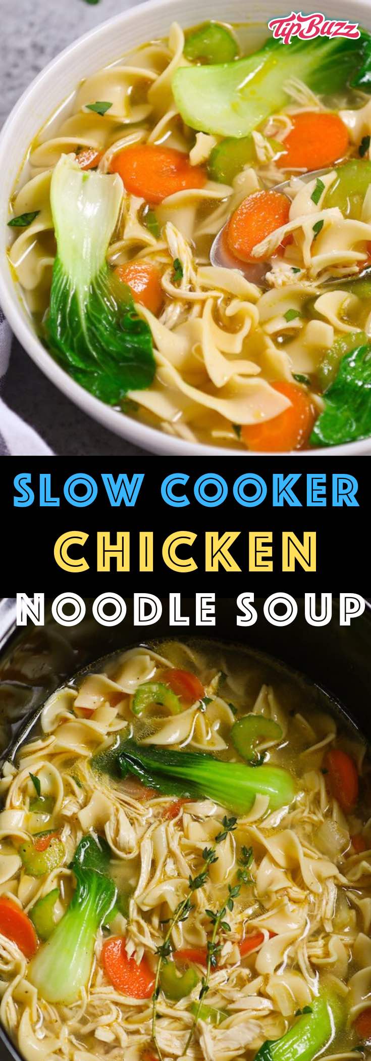 This Slow Cooker Chicken Noodle Soup is the easiest and most unbelievably delicious soup you’ll ever make! It’s a comforting and nourishing meal with only 10 minutes of prep and the crock pot does the rest. #ChickenNoodleSoup #CrockpotChickenNoodleSoup #SlowcookerChickenNoodleSoup