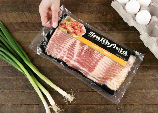 Photo of Smithfield bacon, green onions and eggs used to make Bacon Covered Crunchwraps