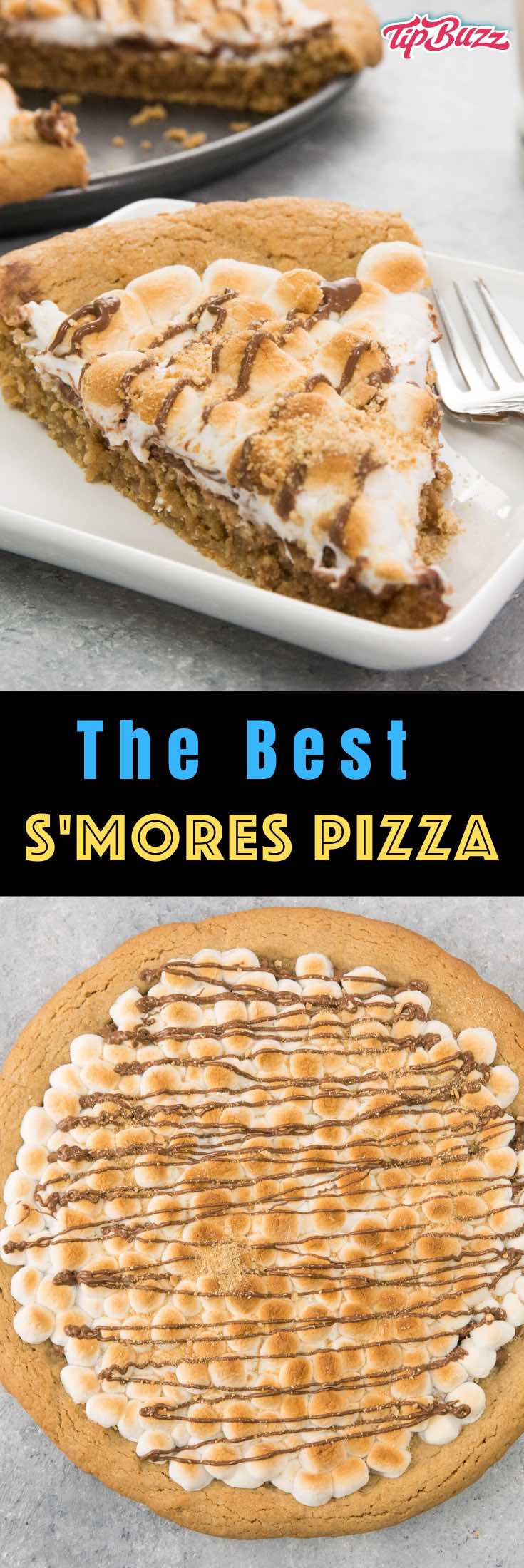 This S'mores Pizza has a homemade crust that's topped with graham cracker crumbs, marshmallows and melted chocolate. It's a decadent dessert that's easy to make and guaranteed to satisfy your s'mores cravings! #SmoresPizza #SmoresPie #SmoresDessert