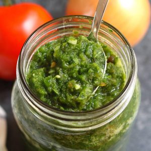 Sofrito is an aromatic sauce that’s mild and sweet with a little kick. It’s a popular condiment for many Puerto Rican dishes and other Spanish recipes. Plus, it’s so easy to make and ready in 15 minutes!