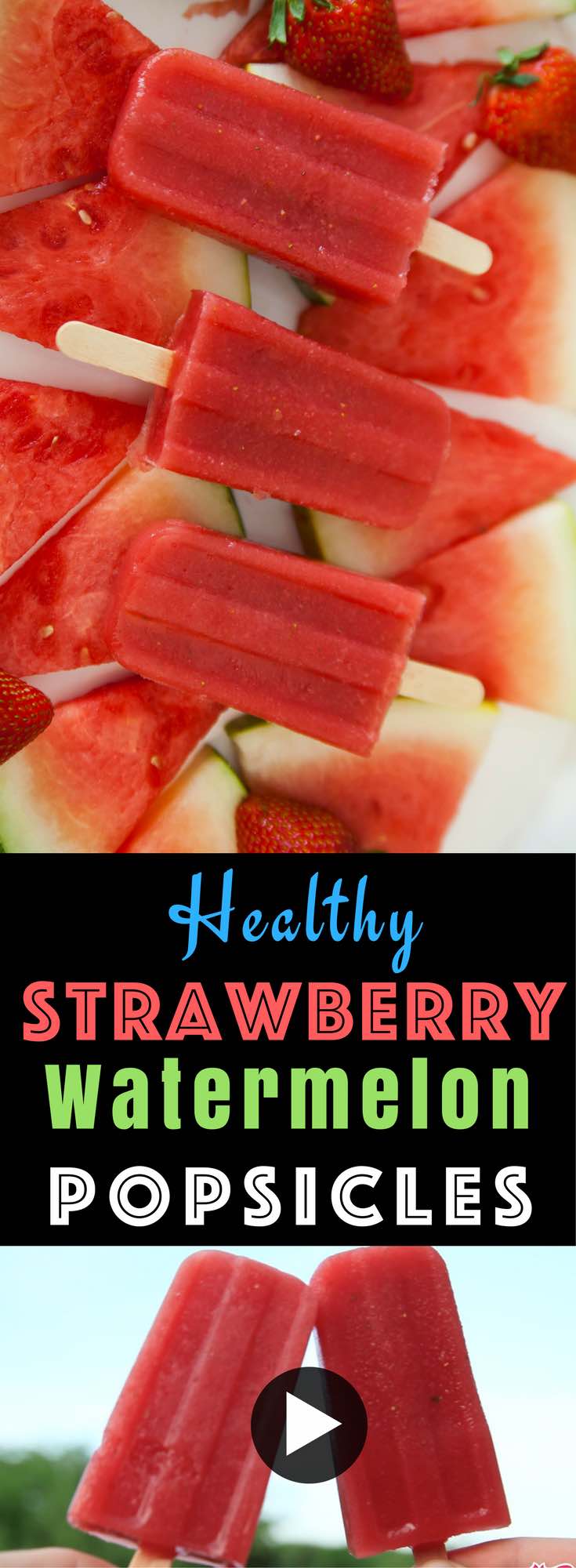 Strawberry Watermelon Popsicles are a delicious frozen treat that's easy to make with just 3 ingredients. They're perfect for summertime barbecues, kids birthdays and more! #watermelonpopsicles 