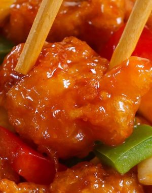 Sweet and Sour Chicken has the most delicious crispy chicken with chunks of onion, bell pepper and pineapple in a homemade sweet and sour sauce.