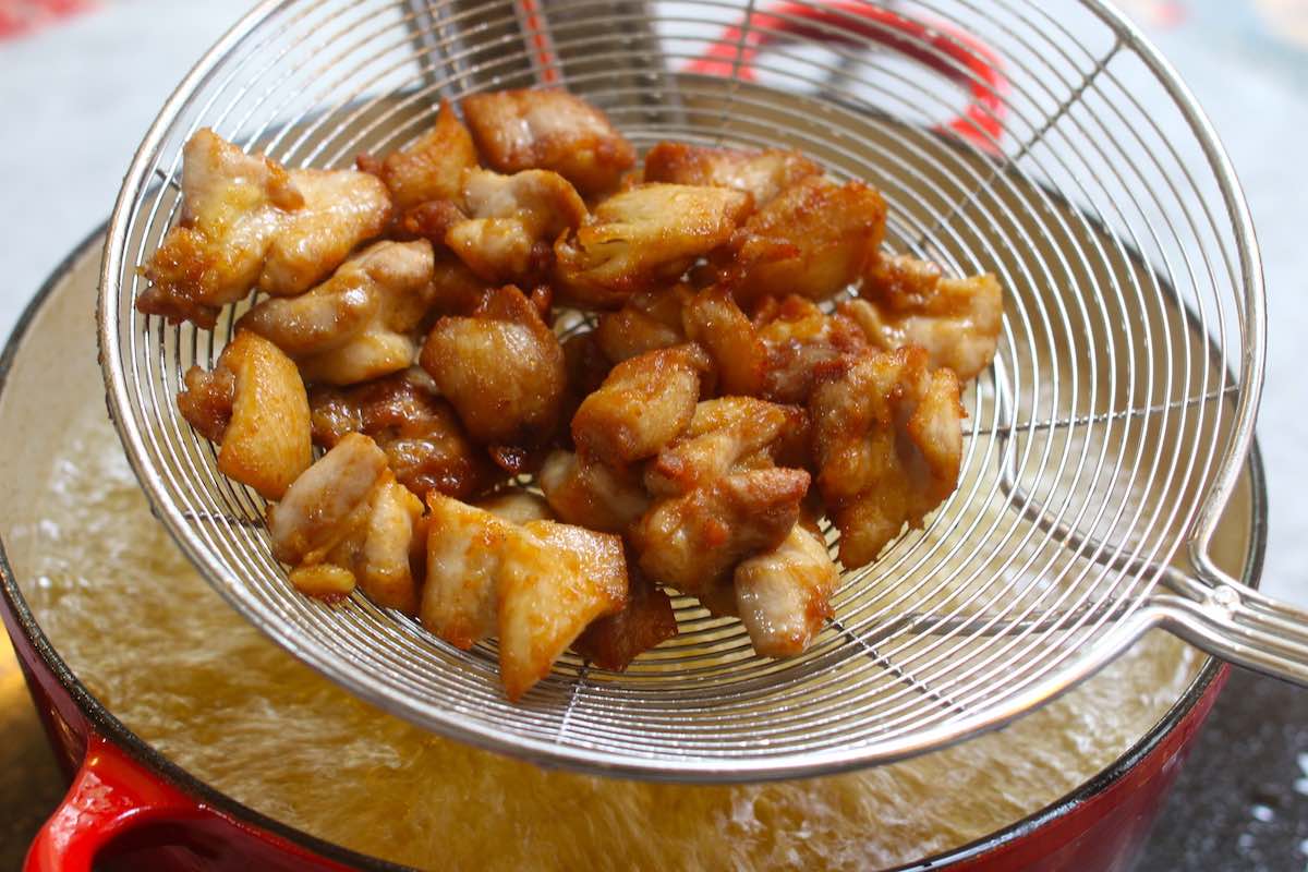 Deep-fried chicken thighs.