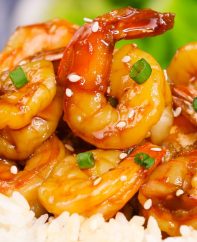 Sautéed shrimp with teriyaki sauce