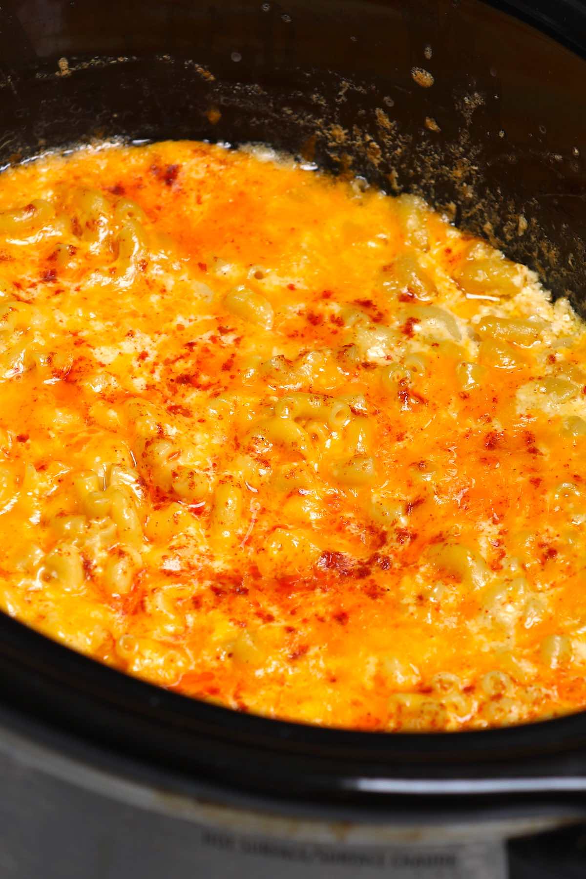Mac n cheese that's ready to serve out of the slow cooker