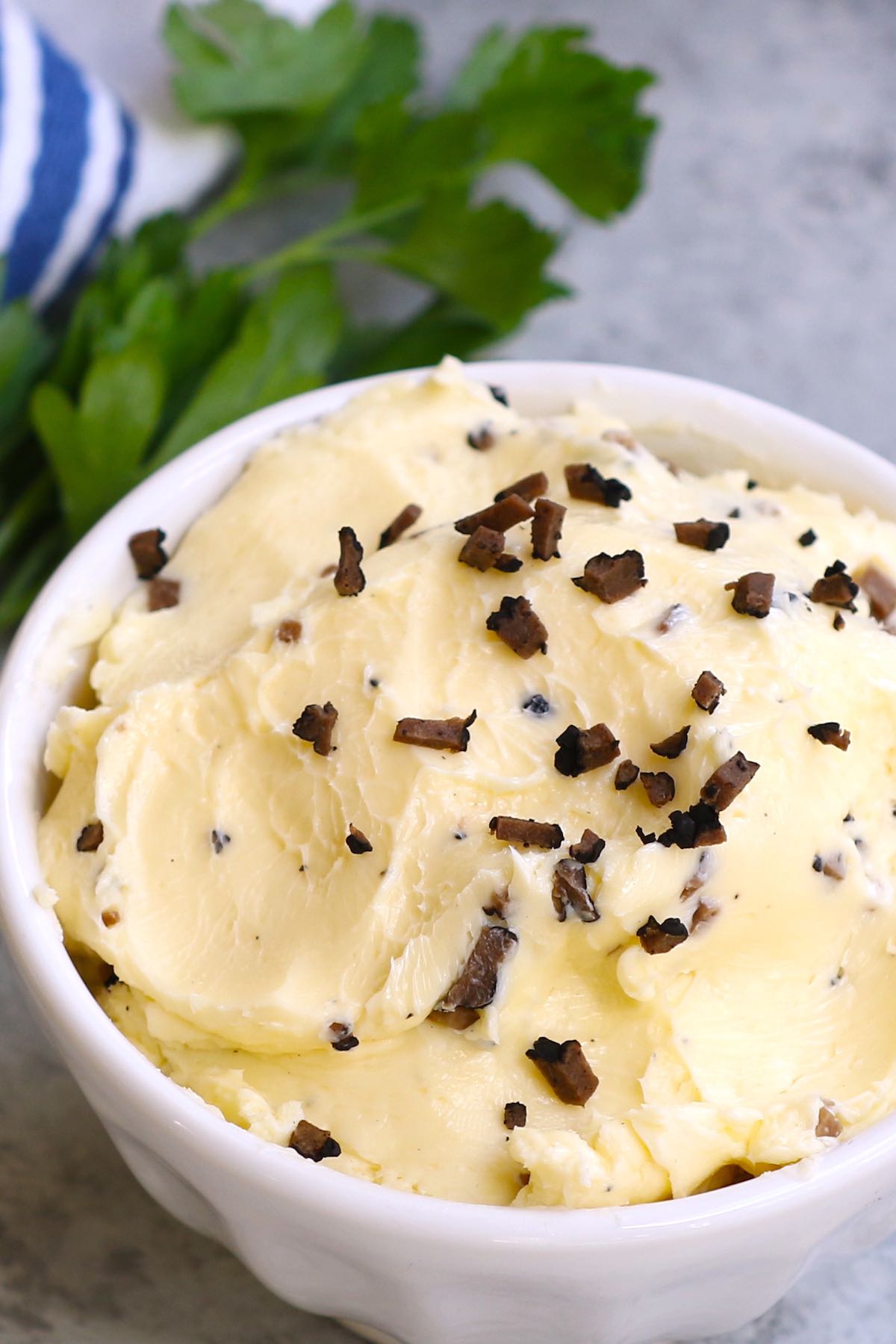 A bowl of homemade black truffle butter