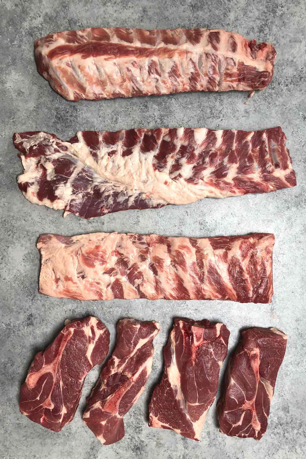 Types of pork ribs: back ribs, spare ribs St Louis ribs and country-style ribs