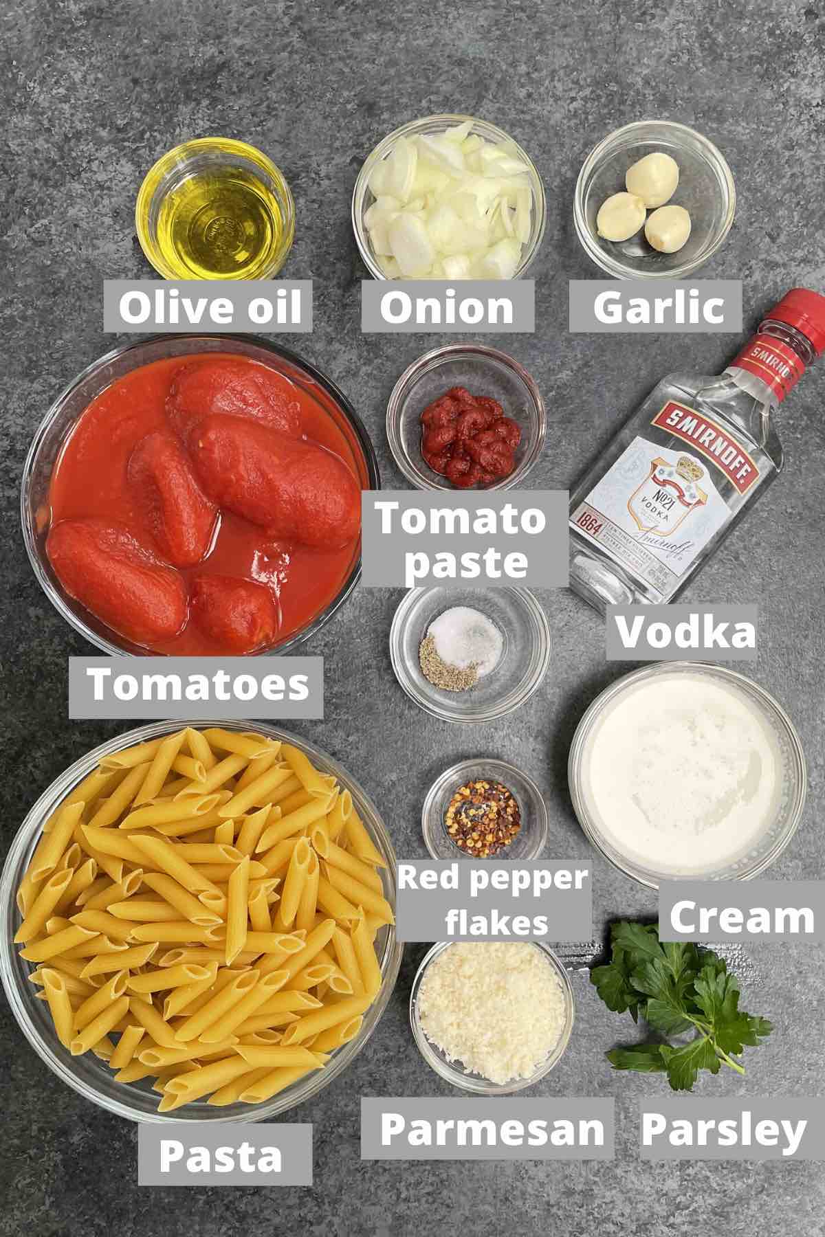 Ingredients for vodka sauce