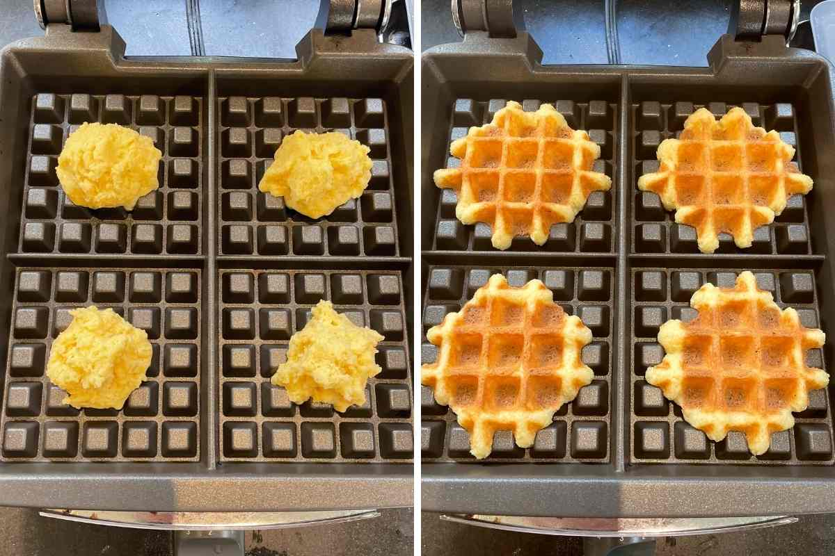 Making waffle cookie in the waffle iron