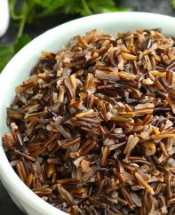 Freshly cooked wild rice in a serving bowl