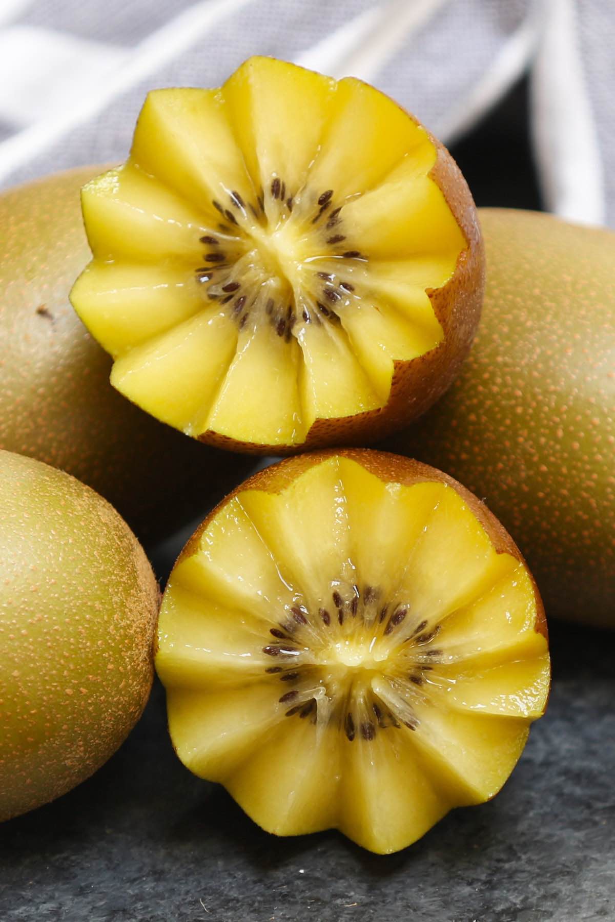 Tropical fruit carved into an attractive flower using a zig zag pattern