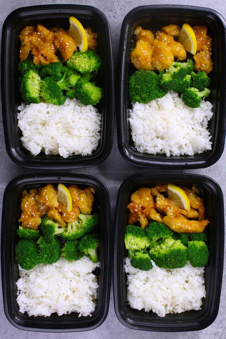 Save time and money when meal prep this authentic and delicious Chinese Lemon Chicken with rice and broccoli for the entire week! It’s so much better than take outs. Make ahead recipe. Video recipe. | Tipbuzz.com 