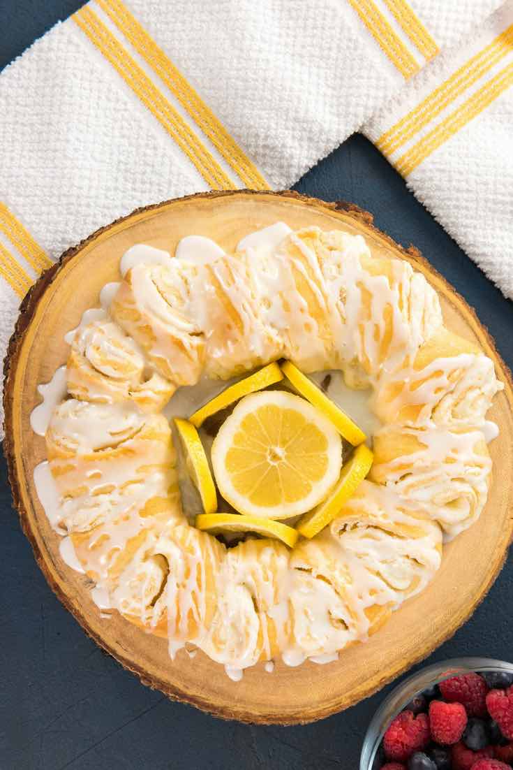 Cream cheese crescent rolls with lemon garnish