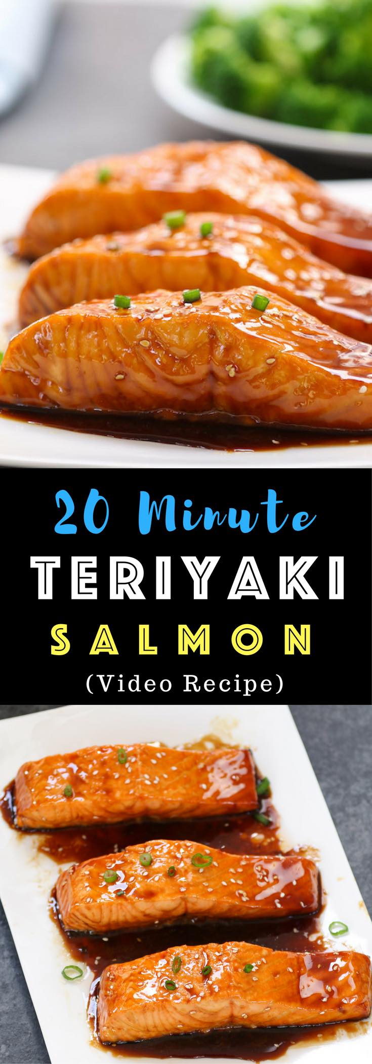 The easiest, most unbelievably delicious Teriyaki Salmon. And it’ll be on your dinner table in just 20 minutes. All you need is only a few ingredients: salmon, soy sauce, mirin, white wine and sugar. One of the best Asian dinner ideas! Served with rice and broccoli. Quick and easy dinner recipe. Video recipe. | Tipbuzz.com