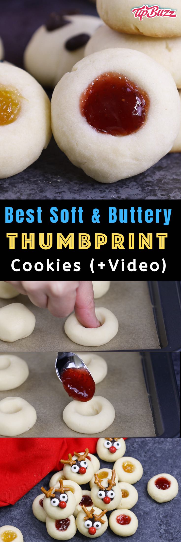 Thumbprint Cookies combine soft, buttery shortbread cookies with your favorite fillings for the perfect Christmas treat! The dough is made with just 5 simple ingredients, and then rolled into individual balls. Use your thumb to make an imprint before filling with your favorite jam, chocolate or other delicious fillings!